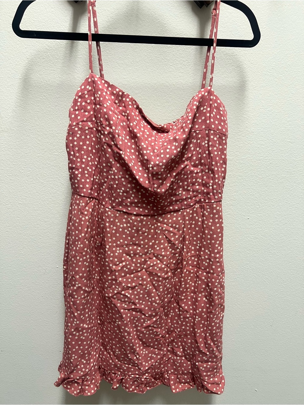 Blue Rain Pink Polka Dot Spaghetti Strap Mini Dress